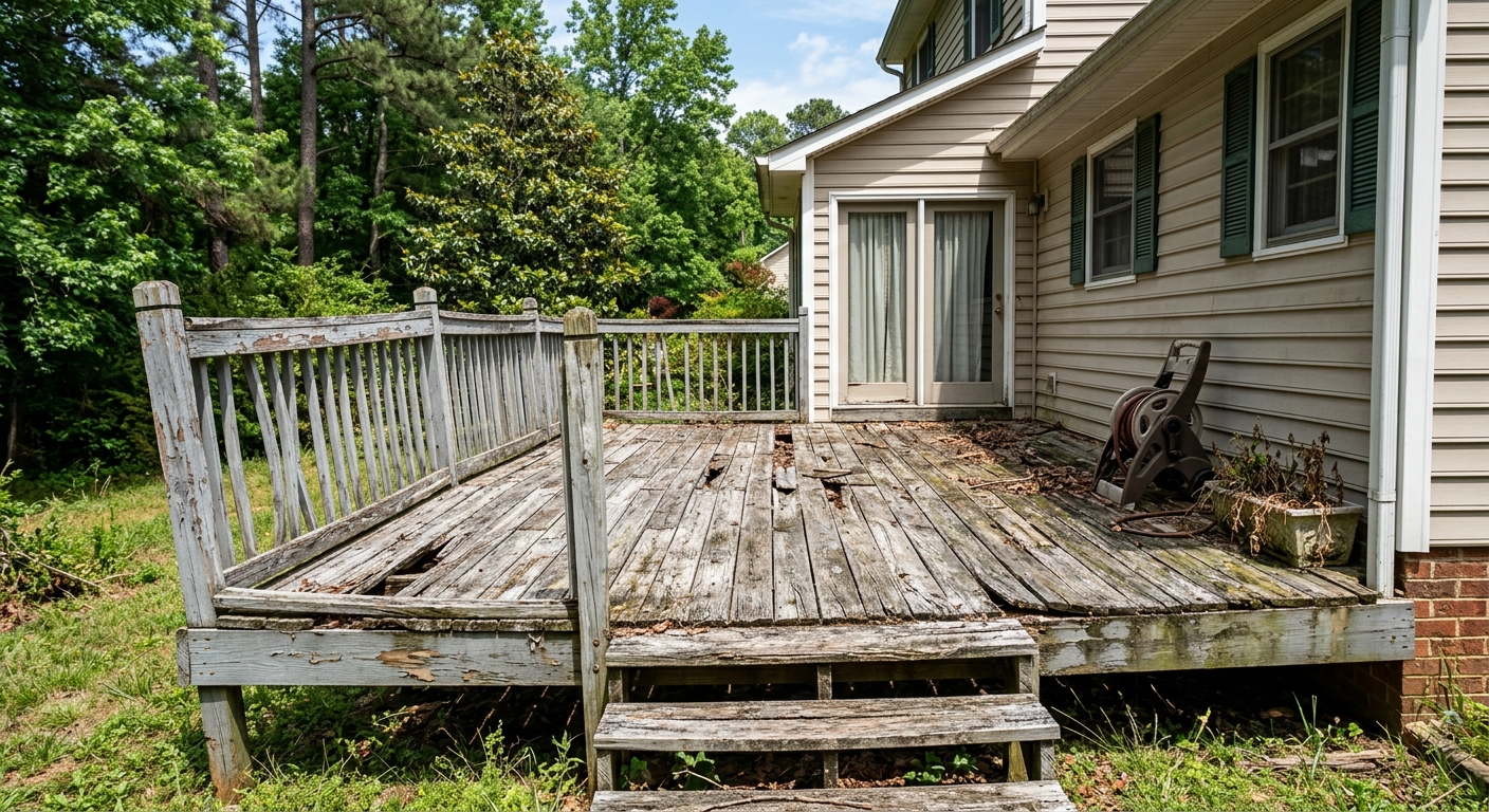 Weathered deck before repair in the Dunwoody GA area