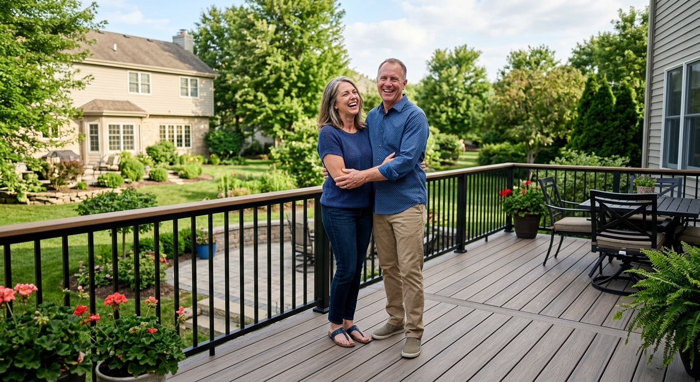 Happy homeowner with a new deck near Dunwoody GA