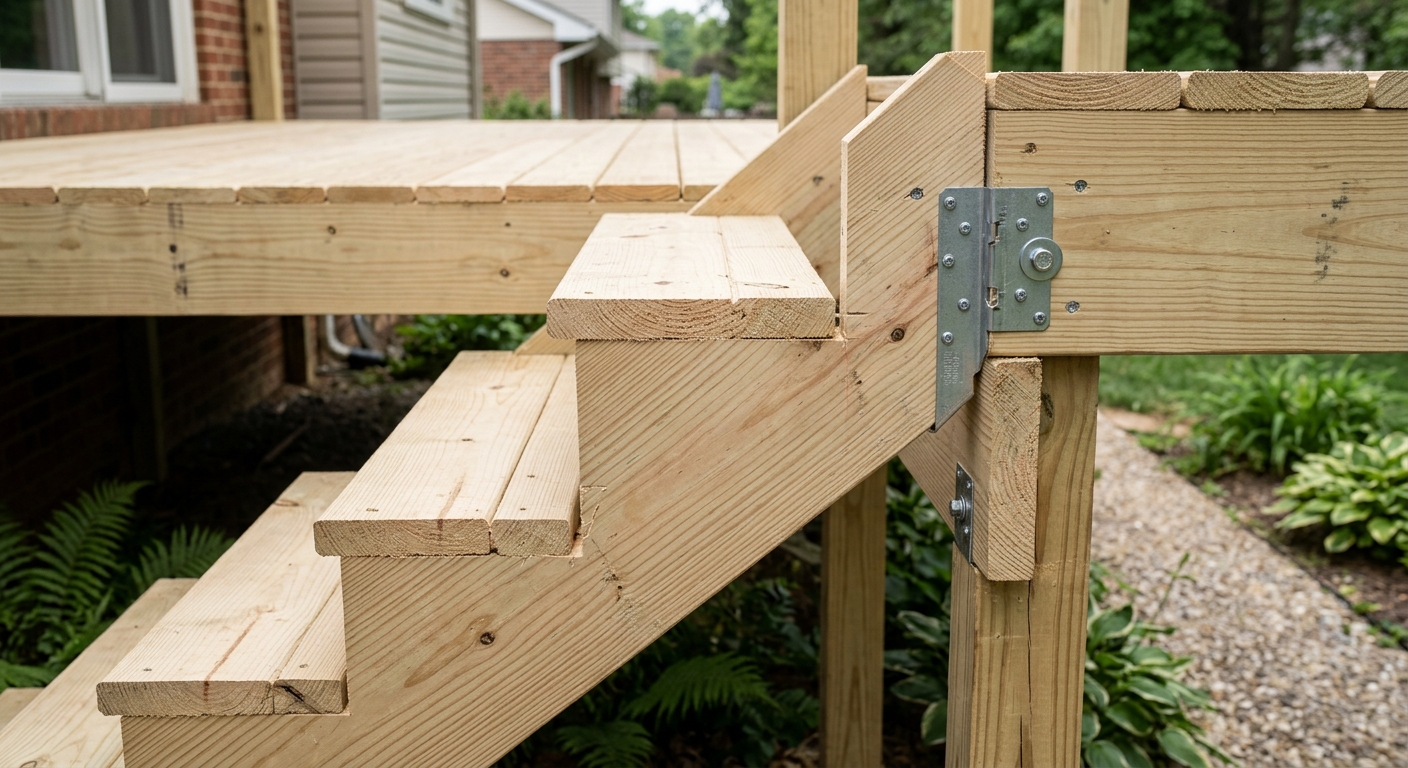 Deck stair joinery detail near Dunwoody Georgia