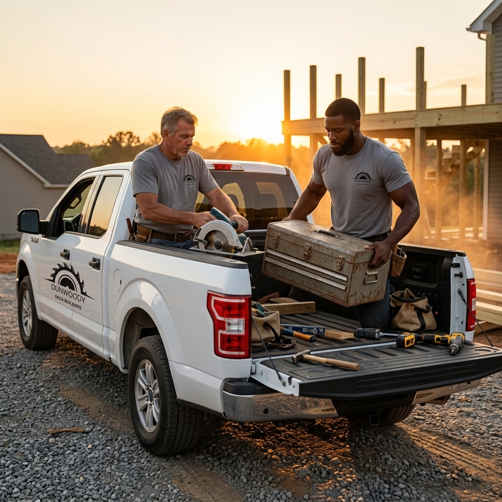Dunwoody Deck Builders crew loading up at golden hour